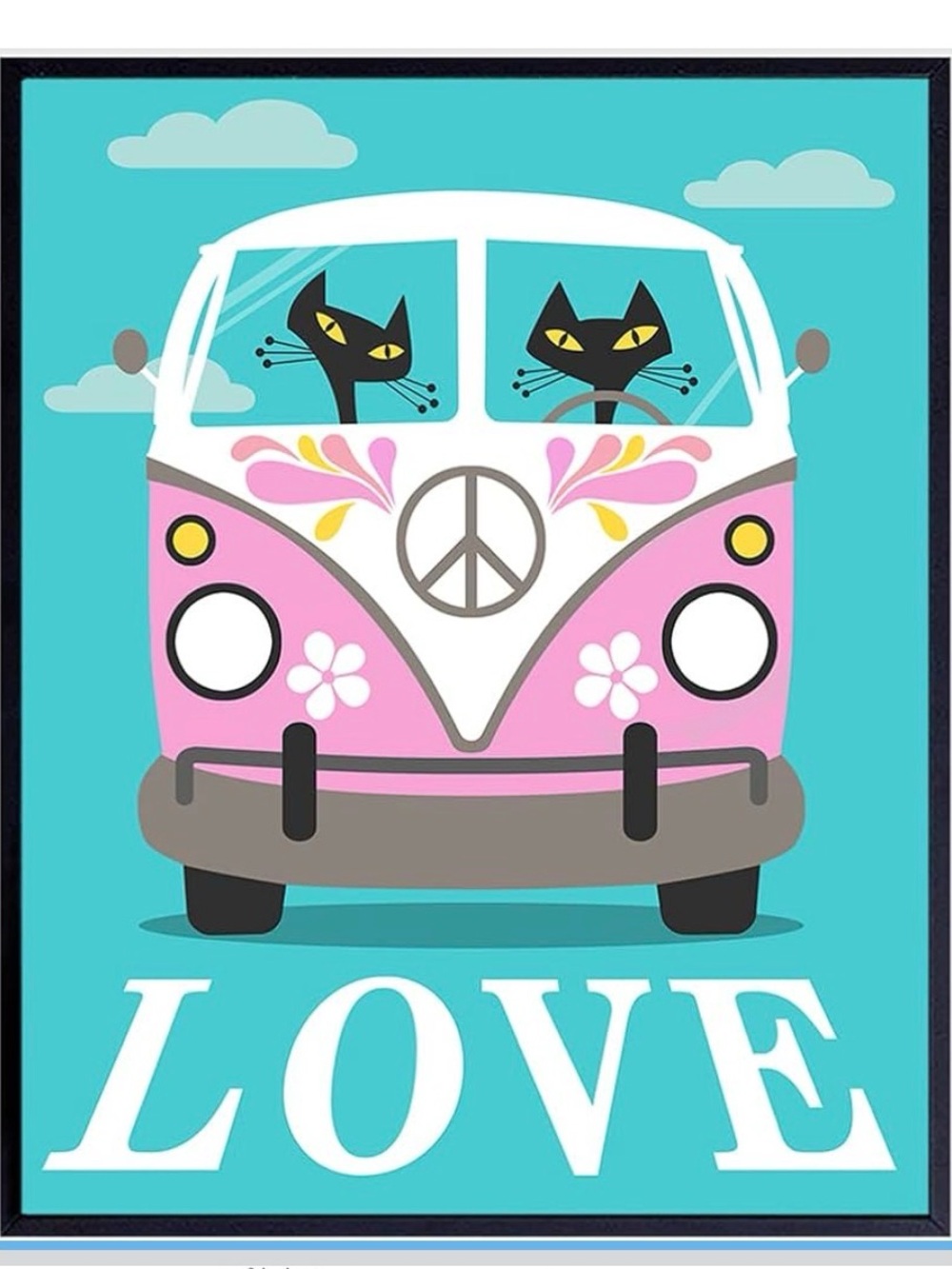 Black cats Love Retro vw bus Van Wall Art Print - 8” x 10” in frame